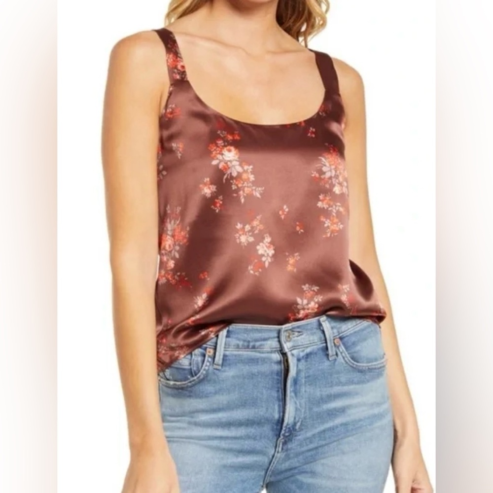 Reformation Brown Floral Silk Tank Blouse - Size S